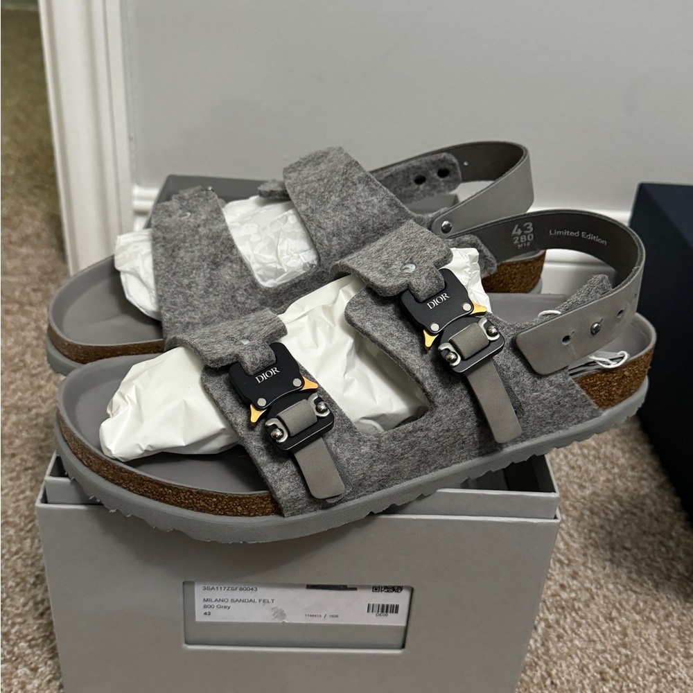 Dior Birkenstock Milano Grey Gray Sandals Shoes NWT and Box Size 43